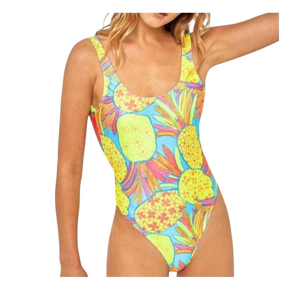 Chubbies Pineapple Print One‎ Piece Swimsuit Low Back Size Small